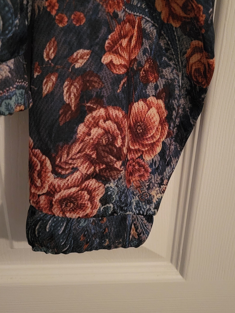 Bershka Navy Bomber Jacket with Rust Floral Print